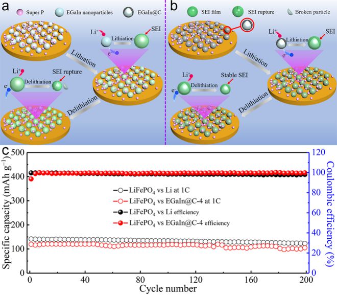 《Adv Mater》:碳封装液态金属负极用作碱金属离子电池(图6)
